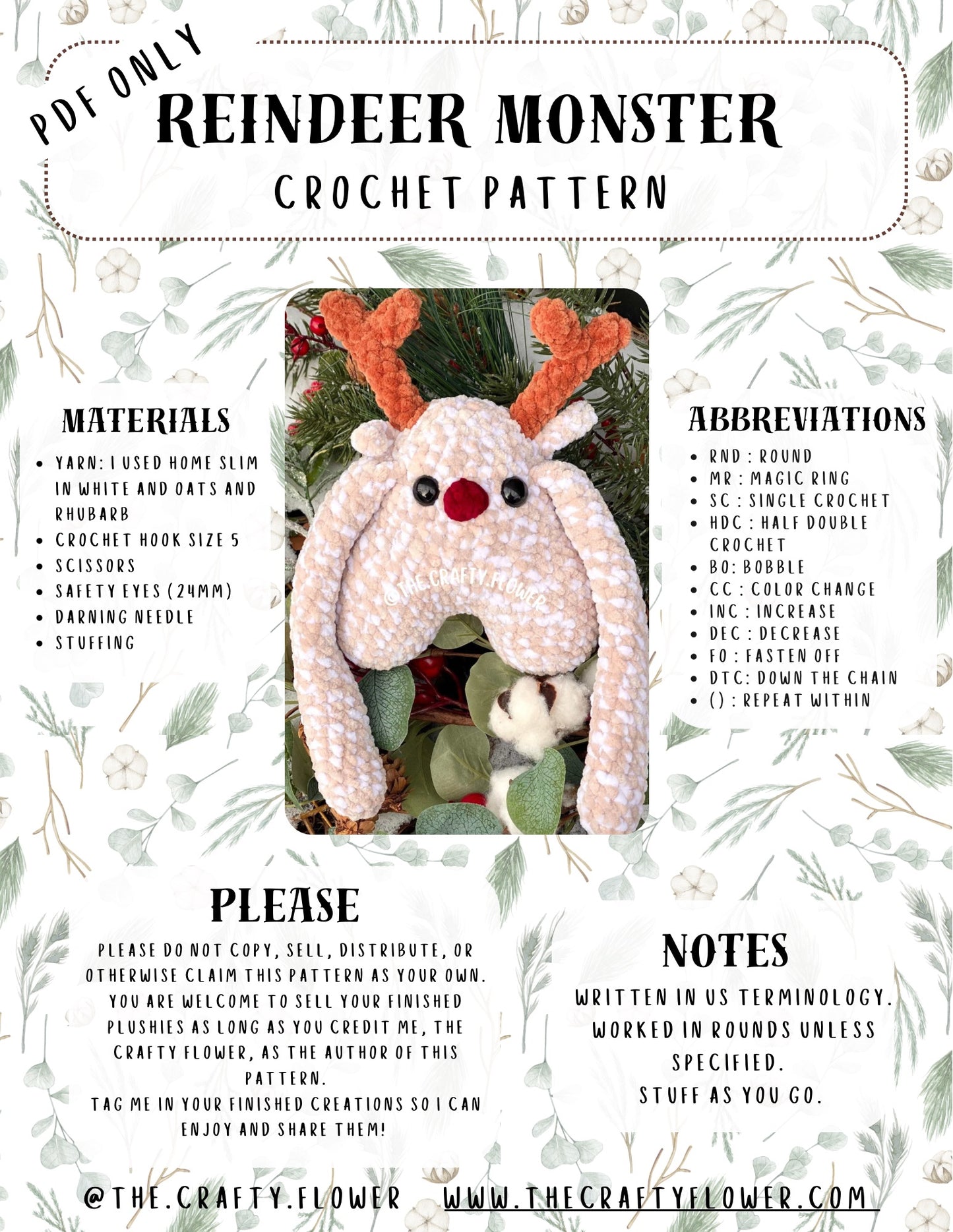 Rudy the Reindeer Monster Crochet Pattern (PDF ONLY)