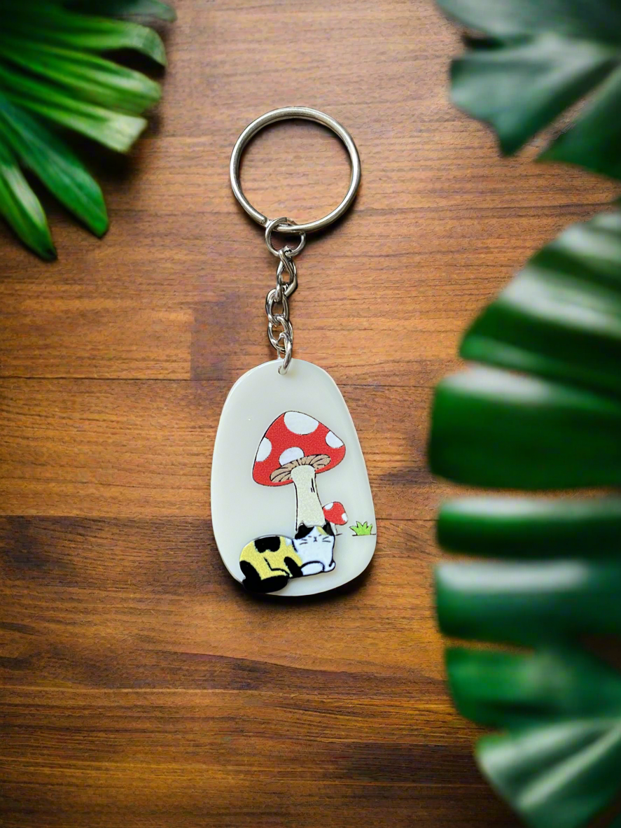 Mushroom Kitty Keychain