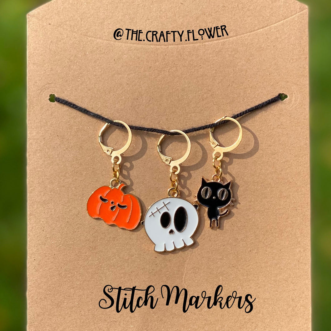 Pumpkin, Skelly, Cat, Oh My! Stitch Markers Set (3)