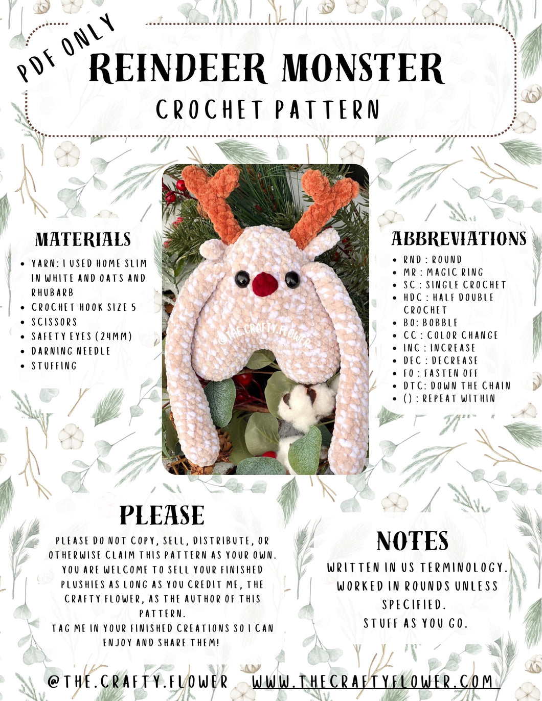 Rudy the Reindeer Monster Crochet Pattern (PDF ONLY)