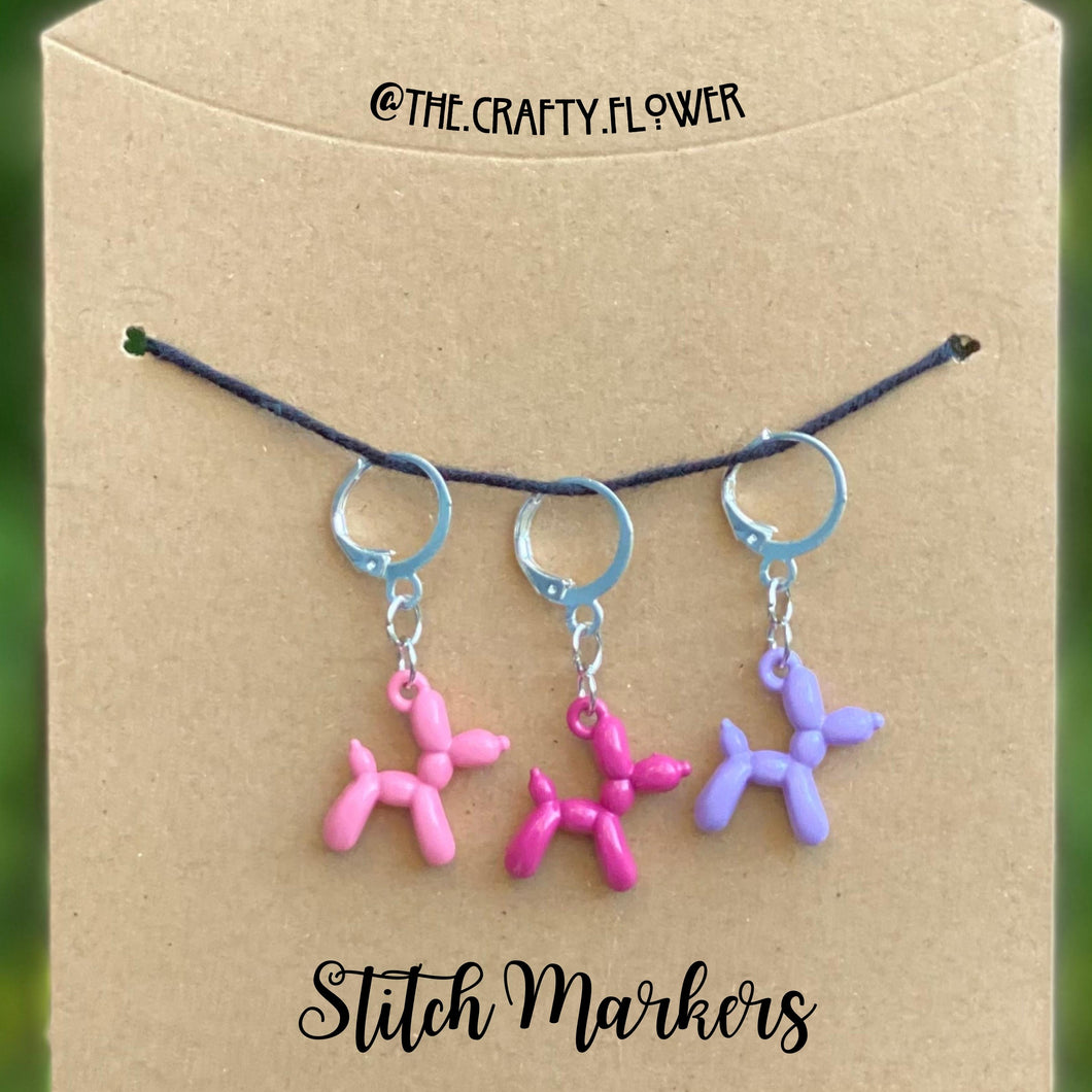 Pinks Ballon Dog Stitch Markers Set (3)