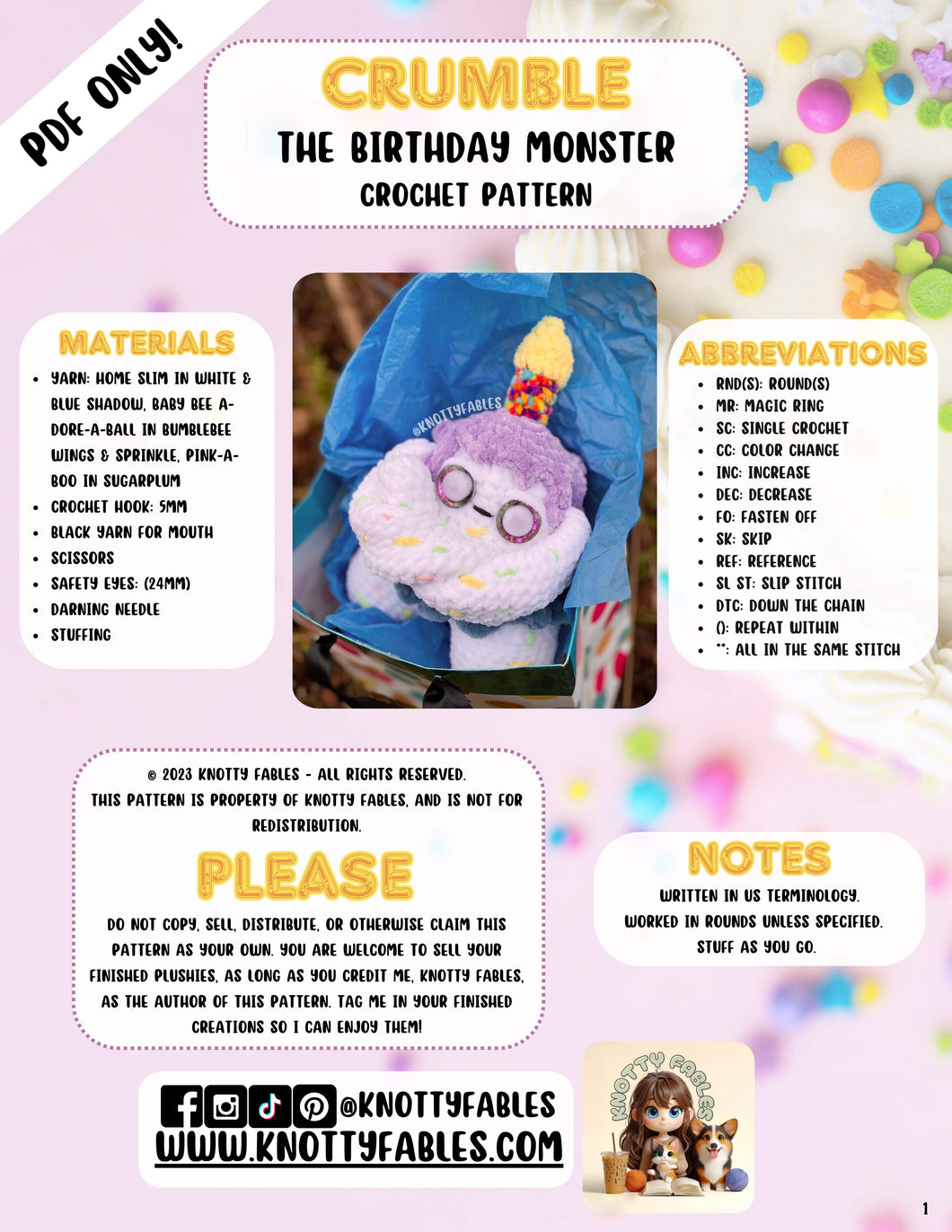 Crumble The Birthday Monster Crochet Pattern (PDF ONLY)