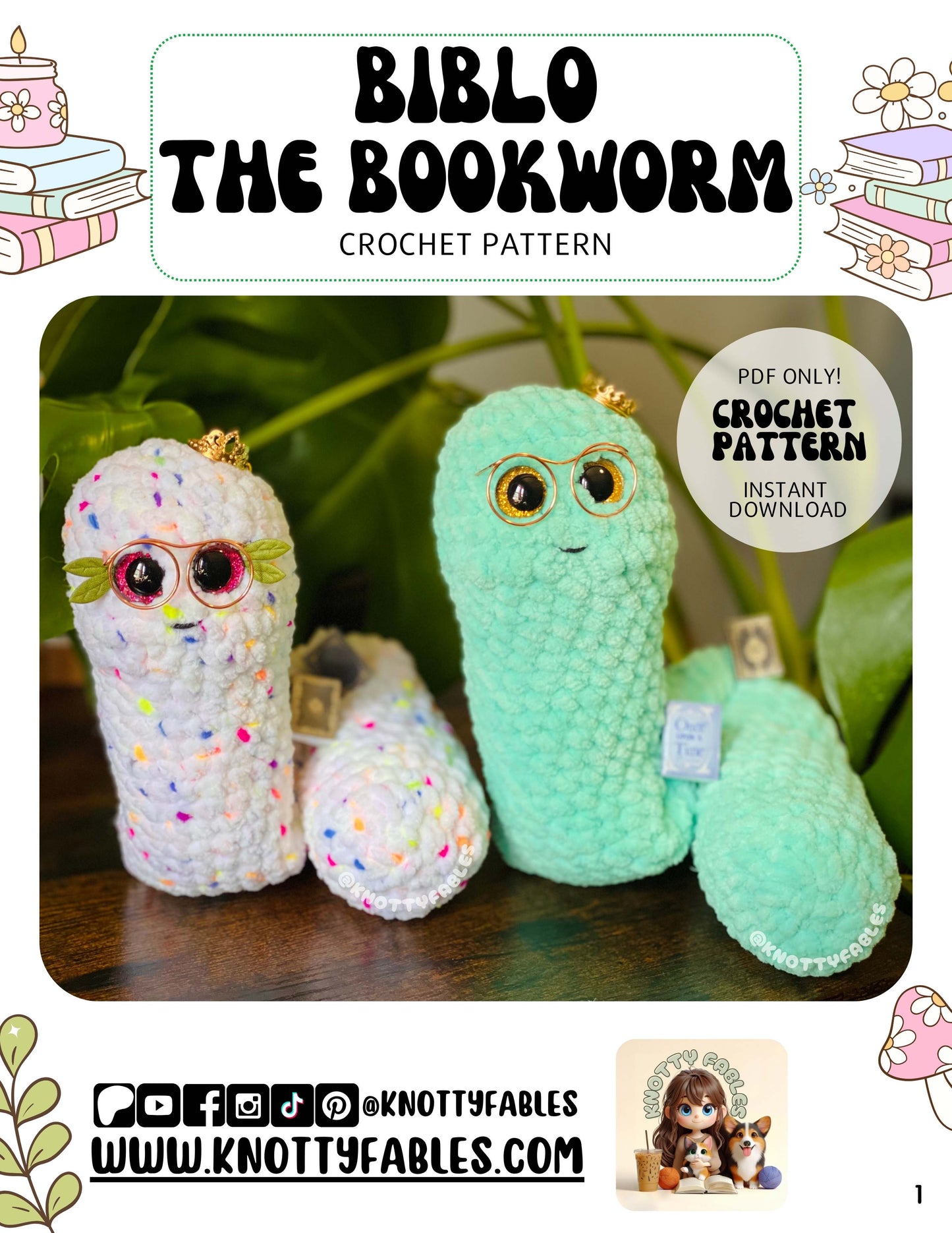 Biblo the Bookworm Crochet Pattern (PDF ONLY)
