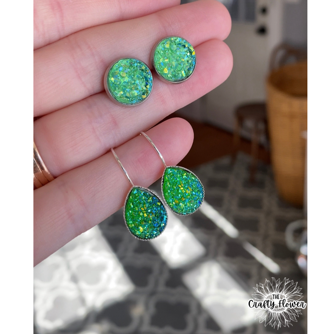 Green Druzy Earrings