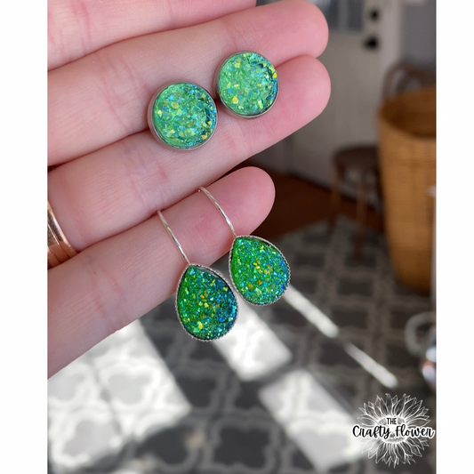 Green Druzy Earrings