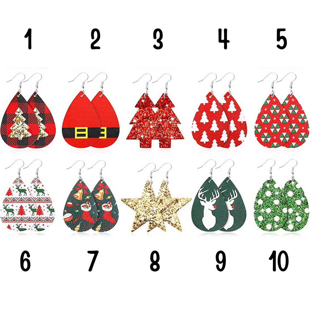 Faux Leather Christmas Earrings